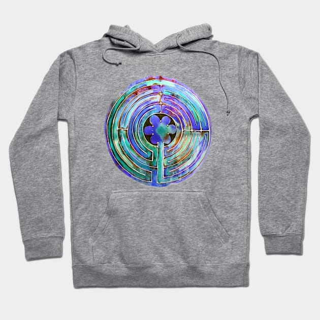 Blue Hand Painted Watercolor Labyrinth Hoodie by Heartsake